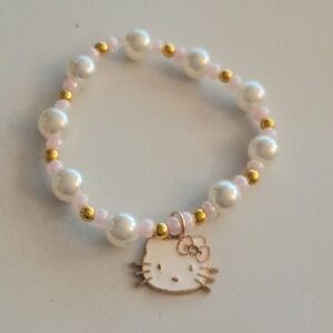 Small Beaded White Enamel Kitty Charm Bracelet